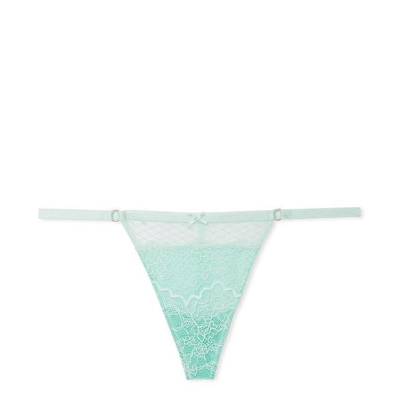 Victoria's Secret Dream Angels Lace & Mesh V-String Panty Crystal Water XS NEW - Picture 3 of 8